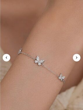 Sterling Silver Butterfly CZ Chain Bracelet - Silver